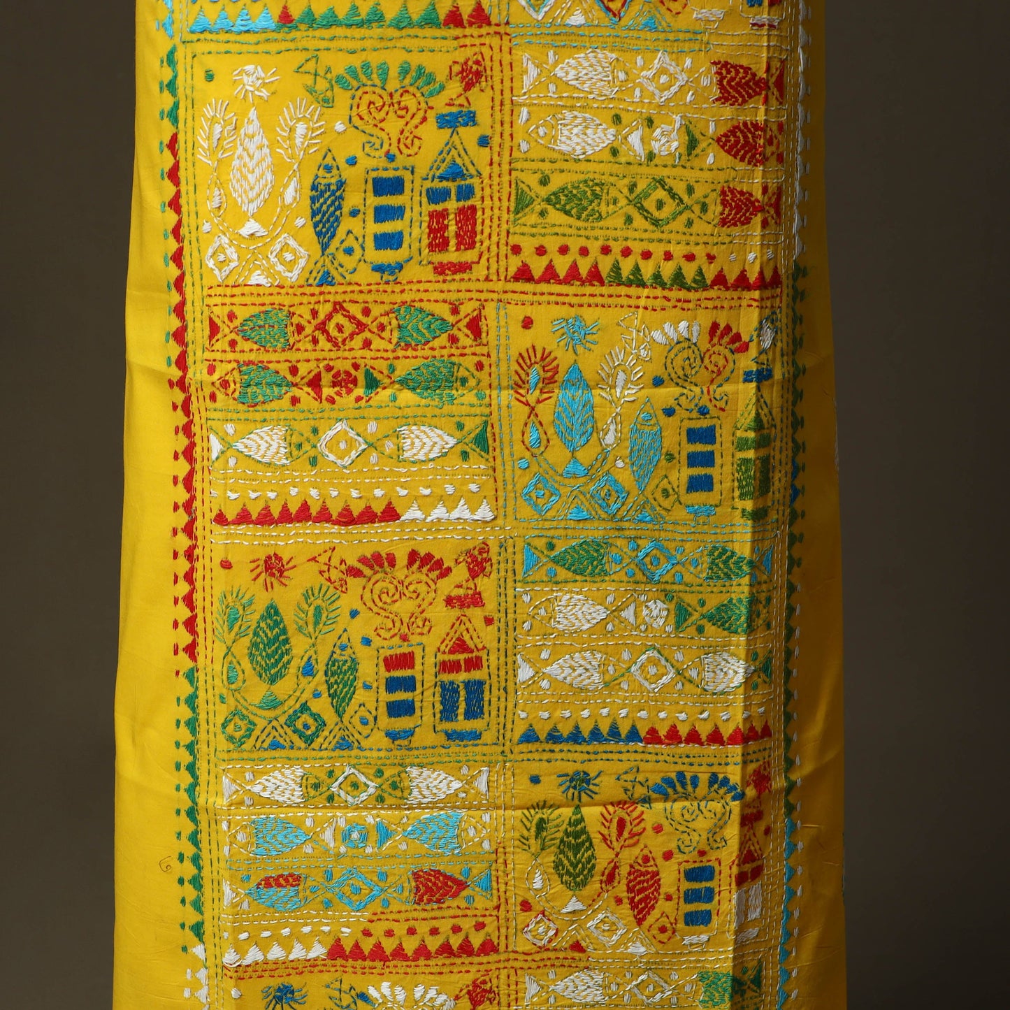 Bengal kantha hand embroidered cotton unstitched kurta