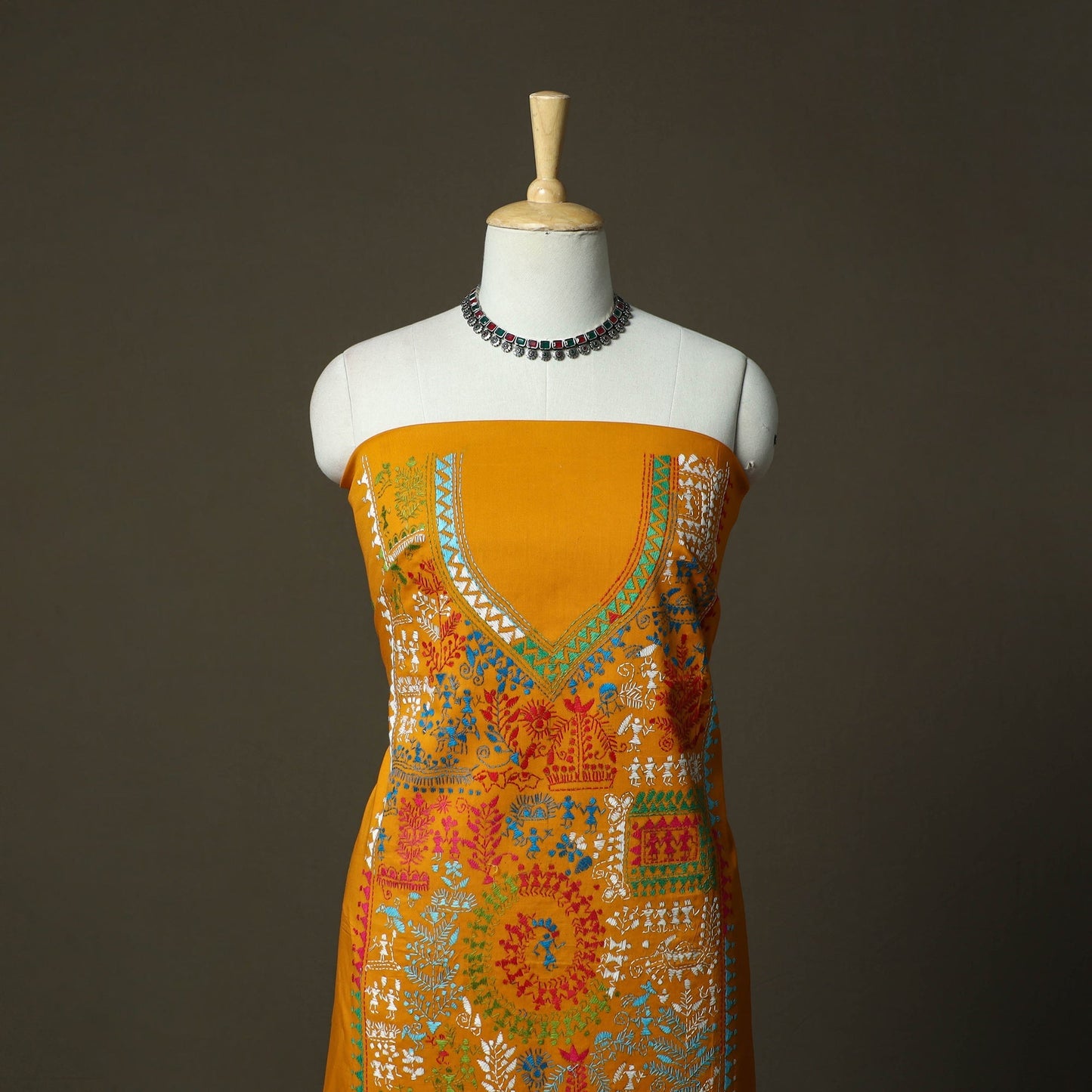 Bengal kantha hand embroidered cotton unstitched kurta