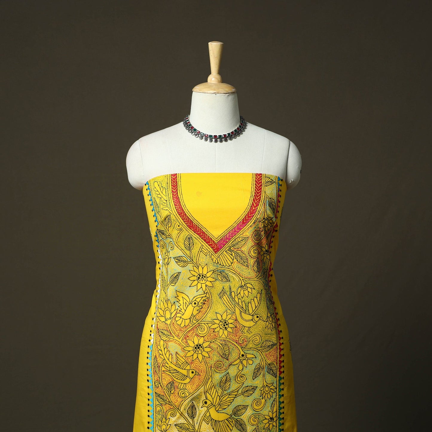 Bengal kantha hand embroidered cotton unstitched kurta