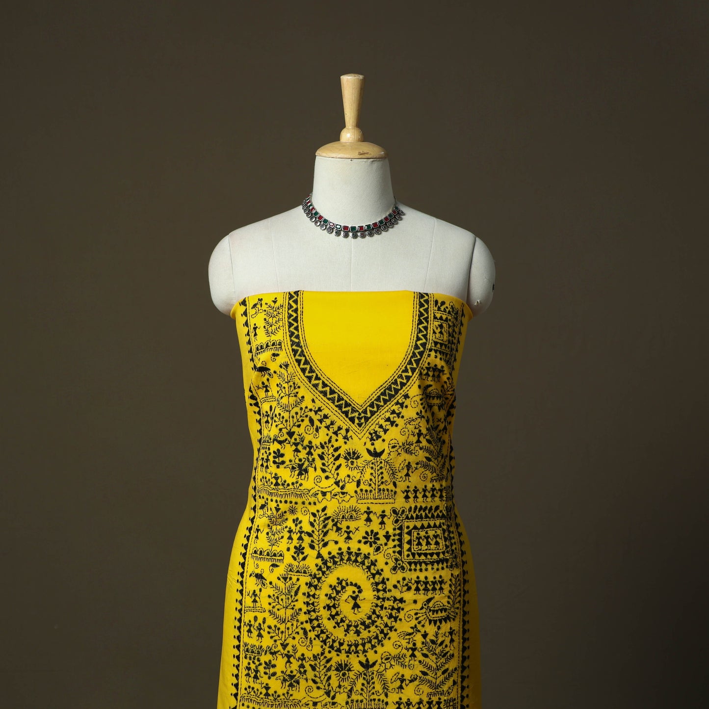 Bengal kantha hand embroidered cotton unstitched kurta
