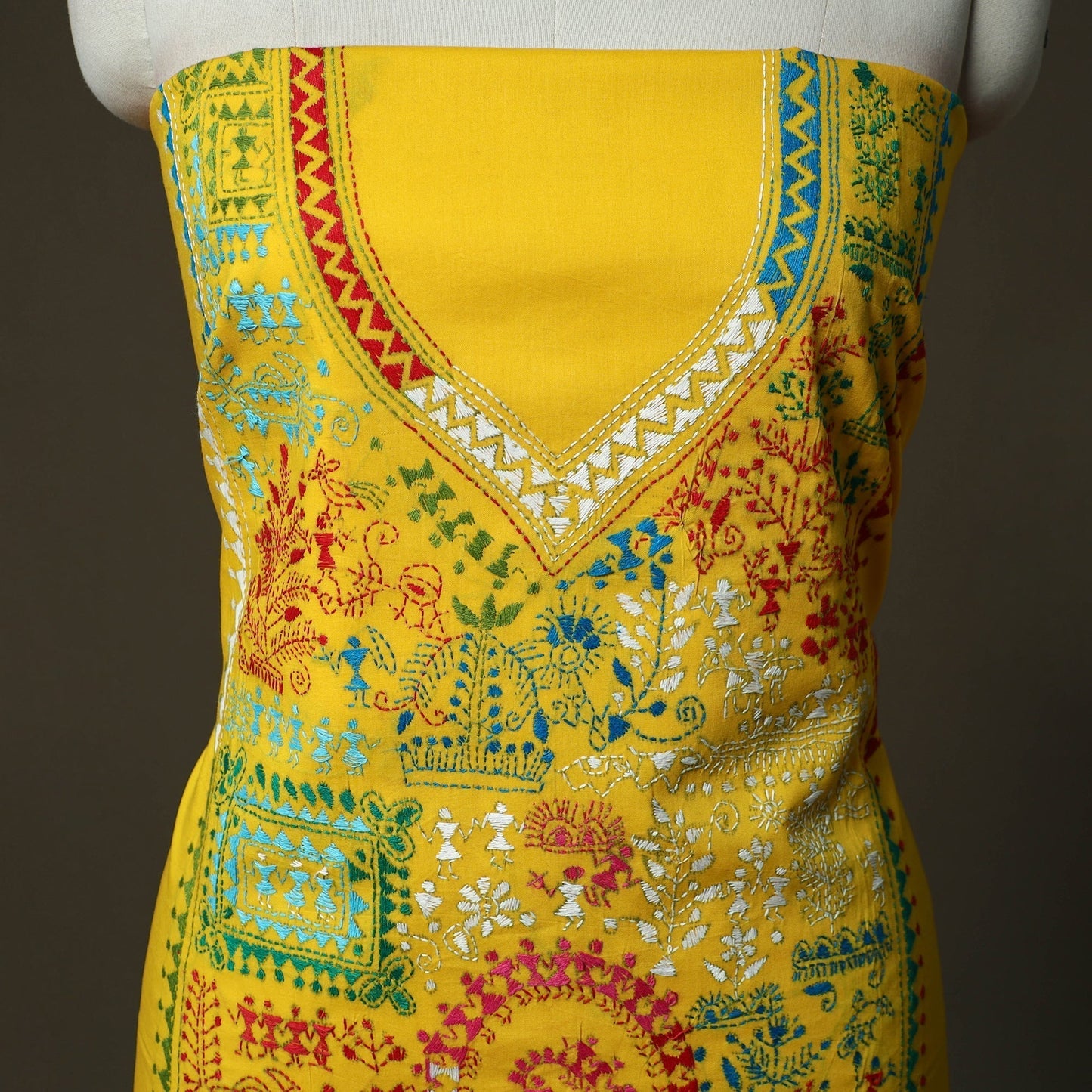 Bengal kantha hand embroidered cotton unstitched kurta