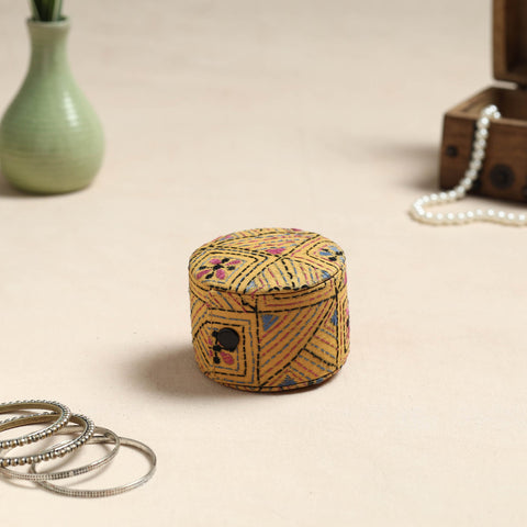 Yellow Bengal Kantha Work Handcrafted Bangle Box (Small)