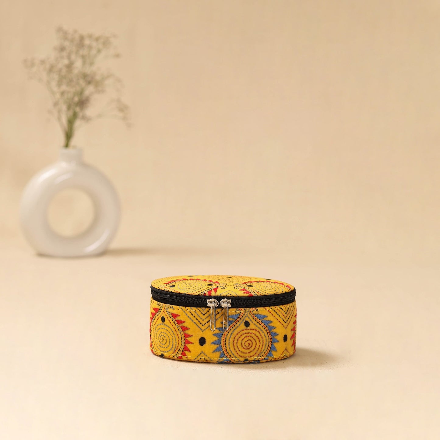 Bengal kantha work handcrafted oval jewellery box