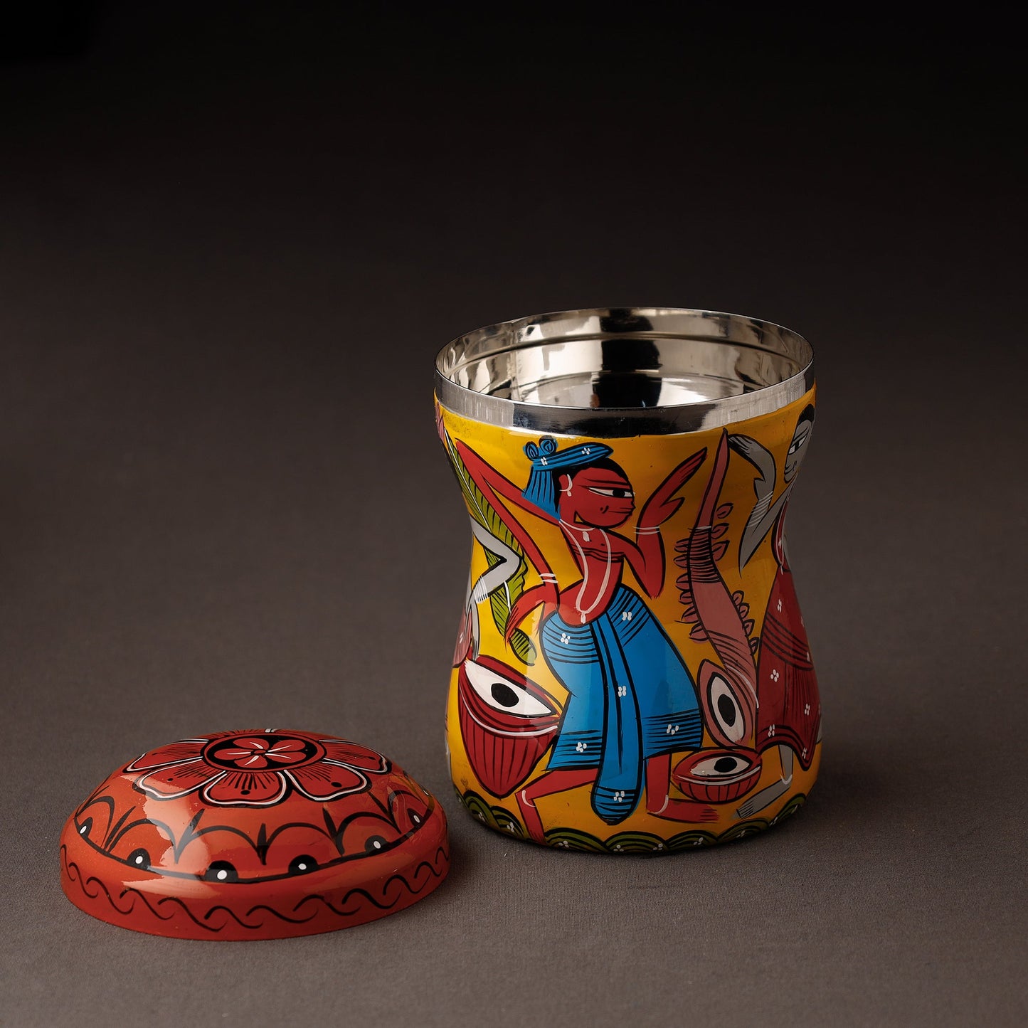 Orange Bengal Patua Handpainted Stainless Steel Multi Utility Canister