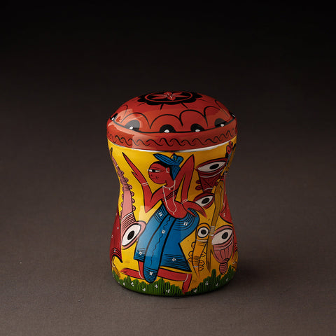 Multicolor Bengal Patua Handpainted Stainless Steel Multi Utility Canister