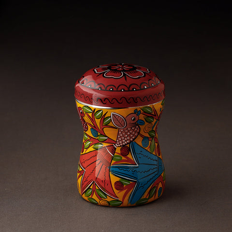 Multicolor Bengal Patua Handpainted Stainless Steel Multi Utility Canister