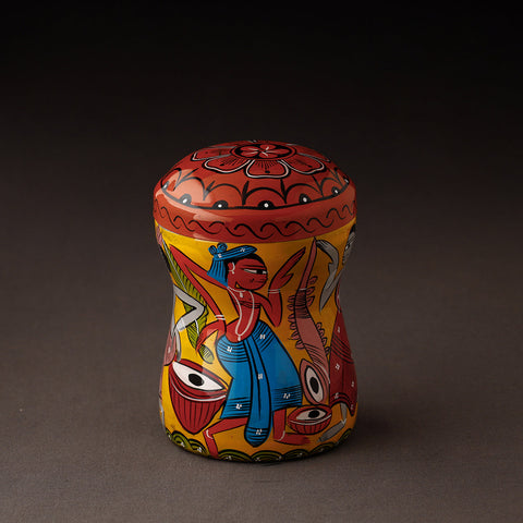 Orange Bengal Patua Handpainted Stainless Steel Multi Utility Canister