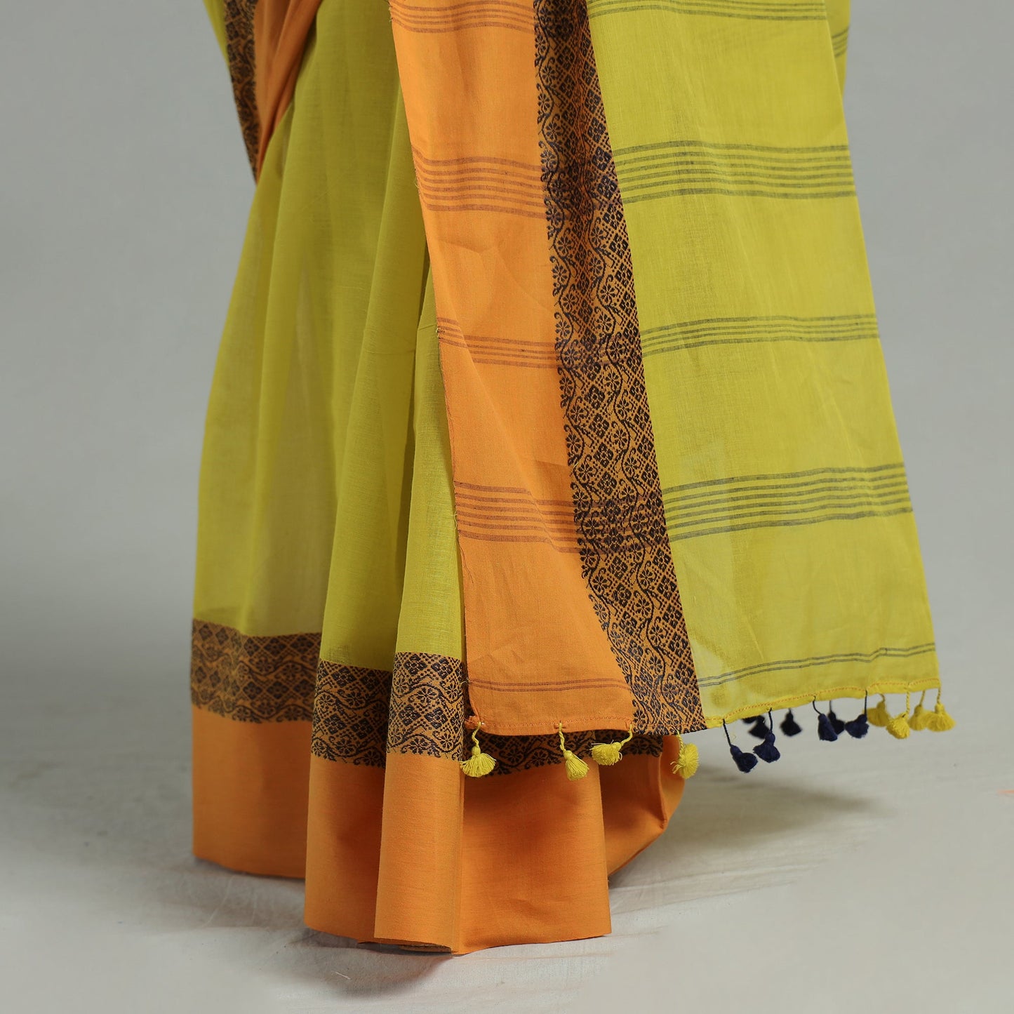 Yellow - bengal woven border handloom pure cotton saree 53