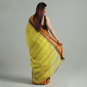 Yellow - bengal woven border handloom pure cotton saree 53