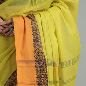 Yellow - bengal woven border handloom pure cotton saree 53