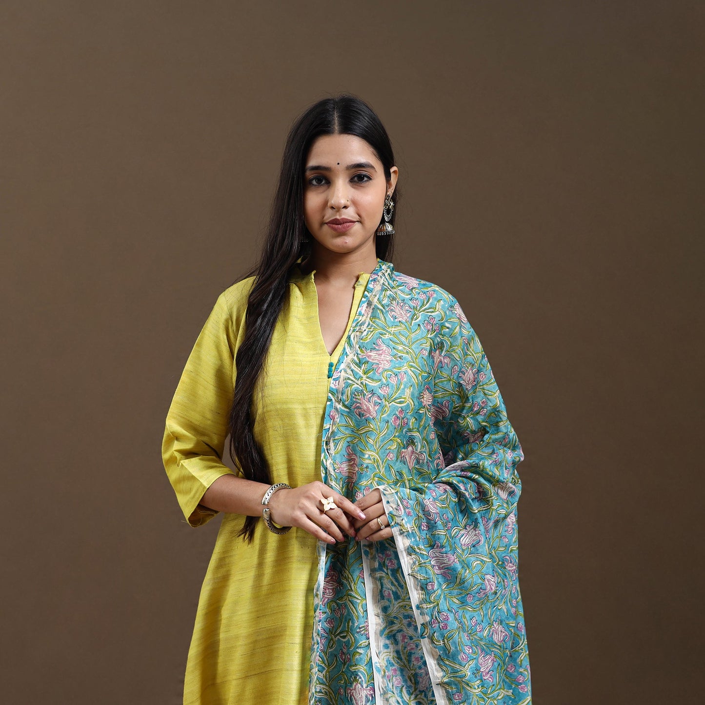  Yellow Bhagalpuri Handloom Desi Tussar Silk Kurta Set
