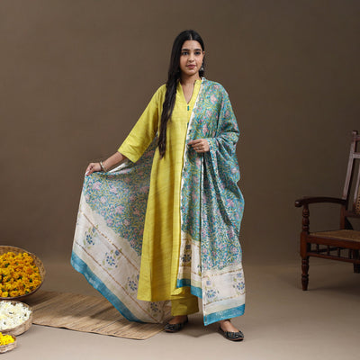  Yellow Bhagalpuri Handloom Desi Tussar Silk Kurta Set