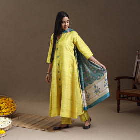  Yellow Bhagalpuri Handloom Desi Tussar Silk Kurta Set