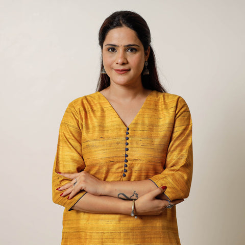 Yellow - bhagalpuri handwoven desi tussar silk long