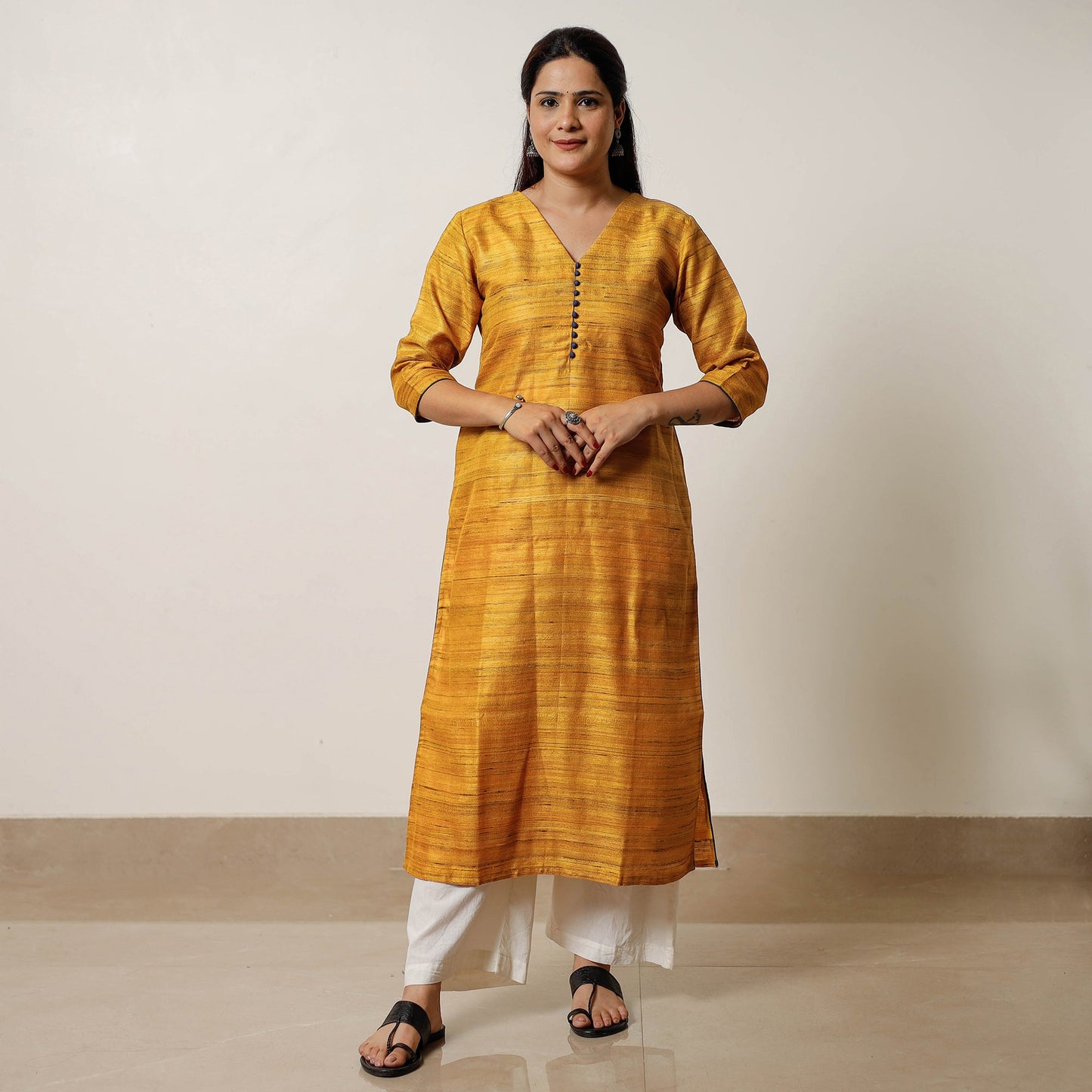 Yellow - bhagalpuri handwoven desi tussar silk long