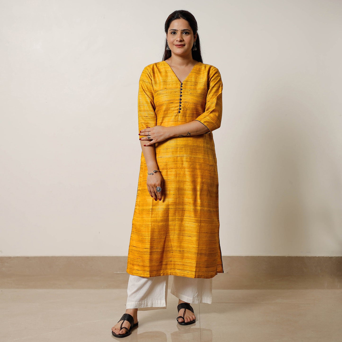Yellow - bhagalpuri handwoven desi tussar silk long