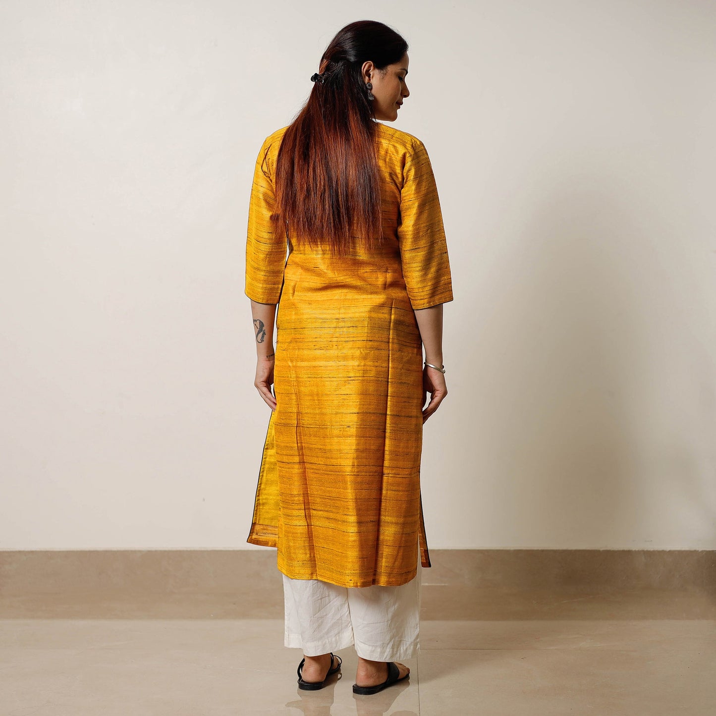 Yellow - bhagalpuri handwoven desi tussar silk long