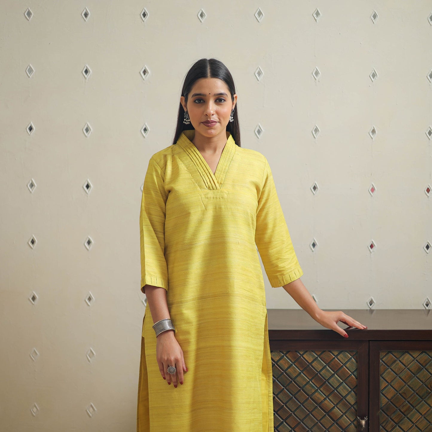 Yellow - bhagalpuri handwoven desi tussar silk plain kurta