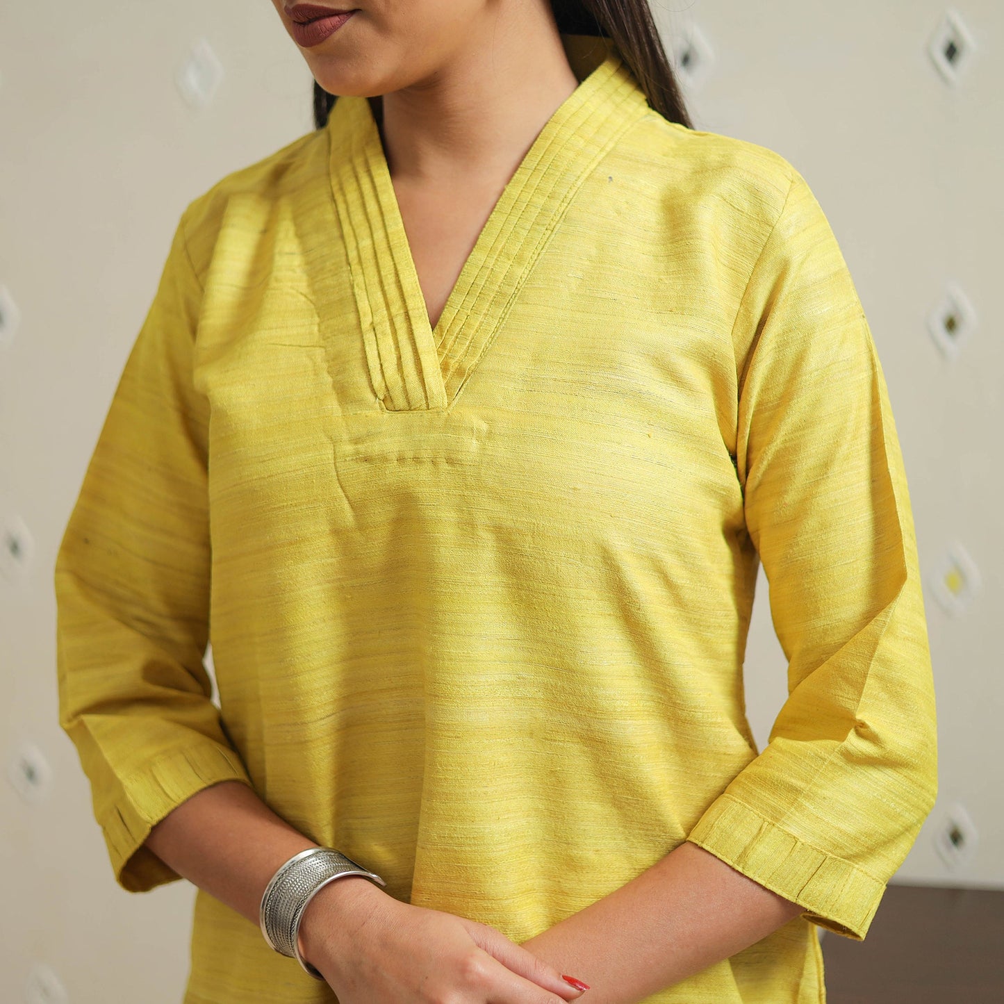 Yellow - bhagalpuri handwoven desi tussar silk plain kurta