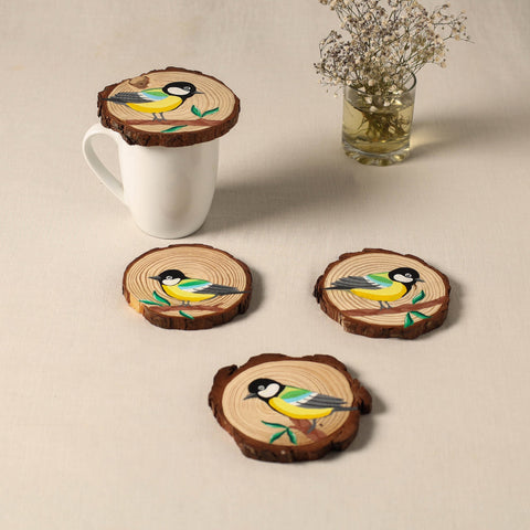 Birds - handpainted pine wood coaster (set of 4) 10