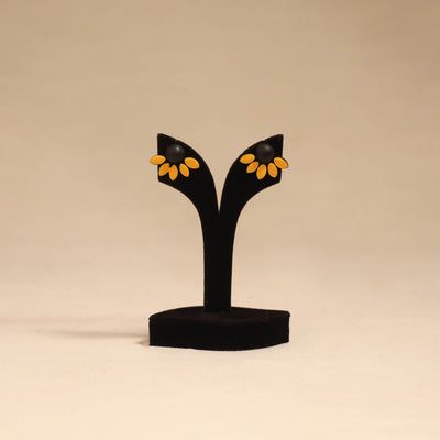 Bishnupur handpainted flower shape terracotta stud earrings