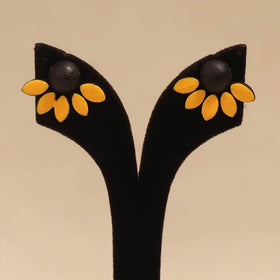 Bishnupur handpainted flower shape terracotta stud earrings