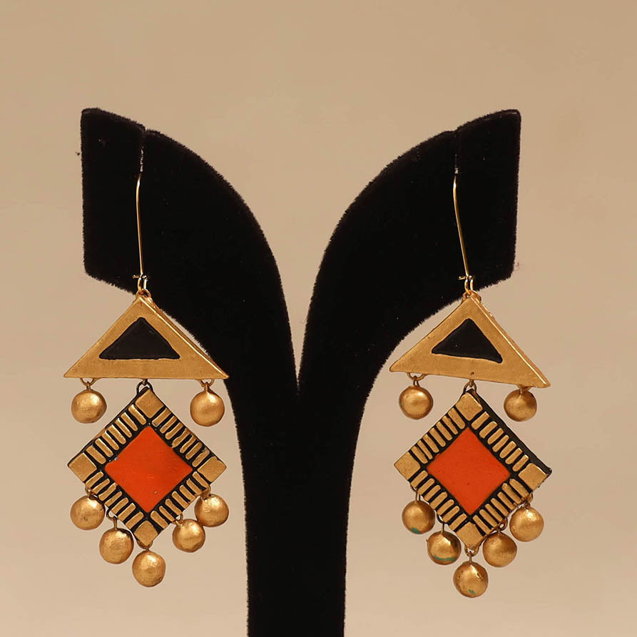Bishnupur handpainted terracotta earrings 115 - handcrafted