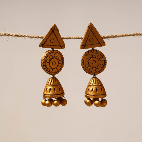 Yellow Bishnupur Handpainted Terracotta Jhumki Earrings 