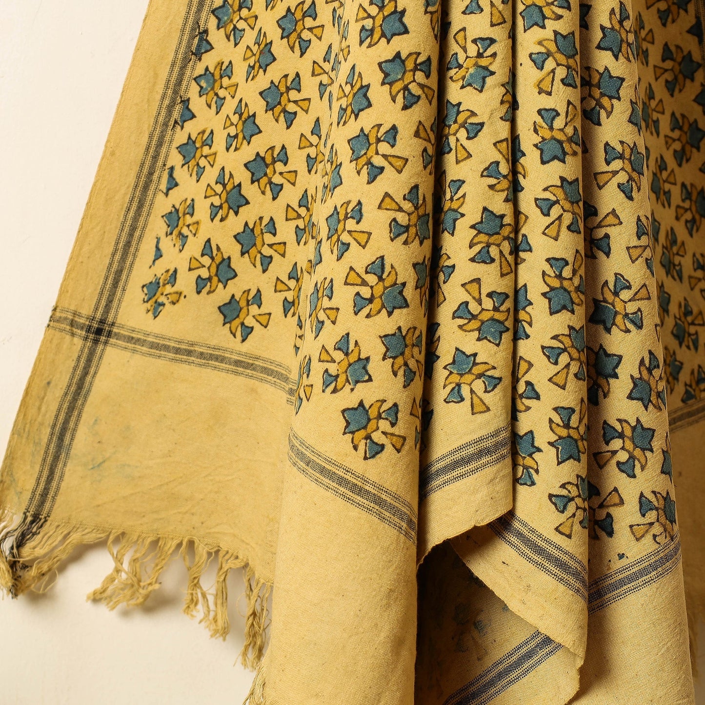 Yellow Block Print Cotton Ajrakh Handloom Towel