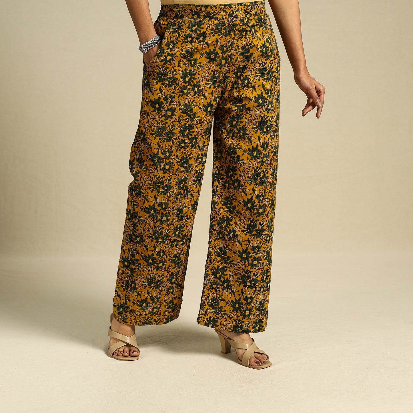 Yellow Block Print Cotton Ajrakh Palazzo