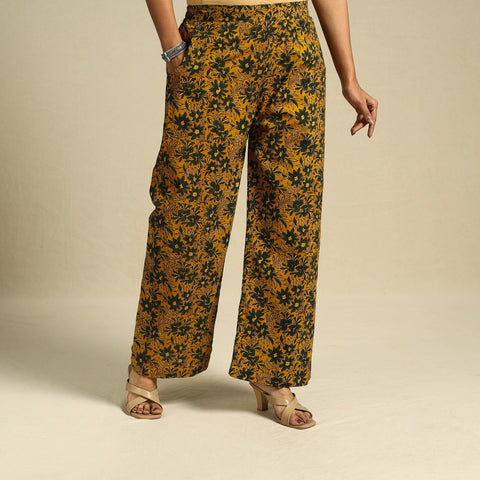 Yellow Block Print Cotton Ajrakh Palazzo
