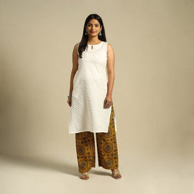 Yellow Block Print Cotton Ajrakh Palazzo