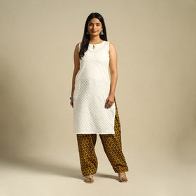 Yellow Block Print Cotton Ajrakh Salwar