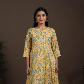 Yellow - cotton a-line sanganeri kurta 04 - handcrafted