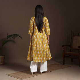 Yellow - cotton a-line sanganeri kurta 09 - handcrafted