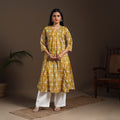 Yellow - cotton a-line sanganeri kurta 09 - handcrafted