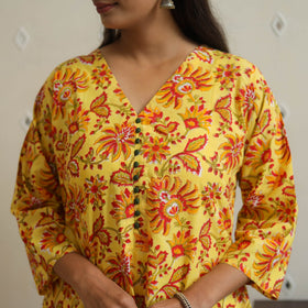 Yellow - cotton a-line sanganeri kurta 10 - handcrafted