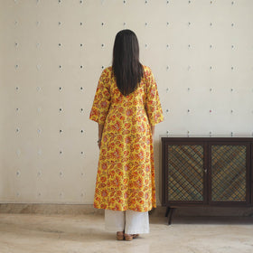 Yellow - cotton a-line sanganeri kurta 10 - handcrafted