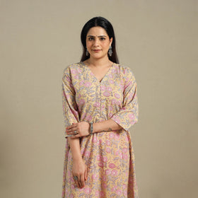 Yellow - cotton a-line sanganeri kurta 12 - handcrafted