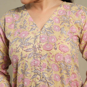 Yellow - cotton a-line sanganeri kurta 12 - handcrafted