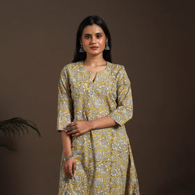 Yellow - cotton a-line sanganeri kurta 13 - handcrafted