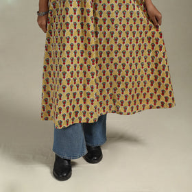 Yellow - cotton a-line sanganeri kurta 32 - handcrafted