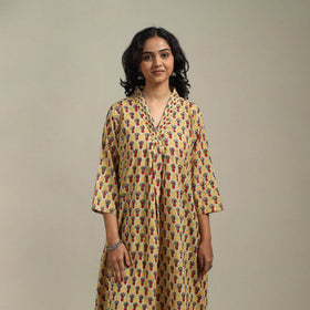 Yellow - cotton a-line sanganeri kurta 32 - handcrafted