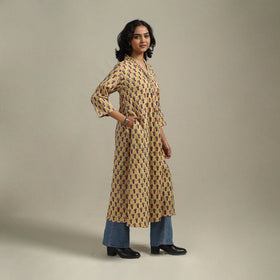 Yellow - cotton a-line sanganeri kurta 32 - handcrafted