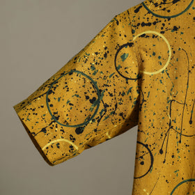 Yellow Block Print Cotton Men Half Sleeve Ajrakh Shirt