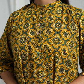 Yellow Block Print Cotton Natural Dyed Ajrakh Crop Top