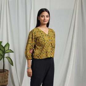 Yellow Block Print Cotton Natural Dyed Ajrakh Crop Top