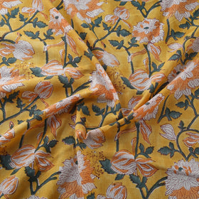 Yellow Block Print Cotton Sanganeri Fabric