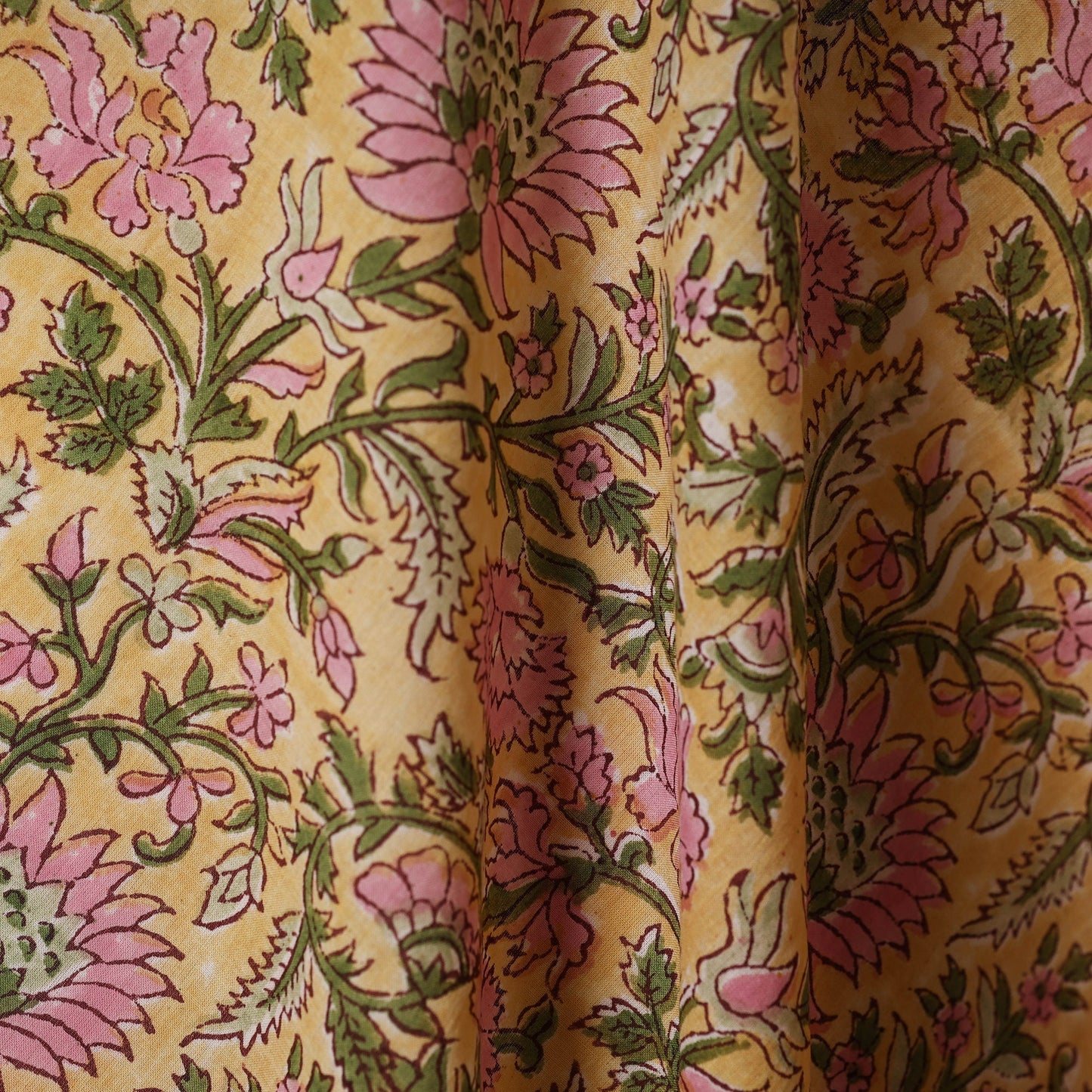 Yellow - cotton sanganeri fabric 09 - handcrafted