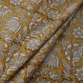 Yellow Block Print Cotton Sanganeri Fabric